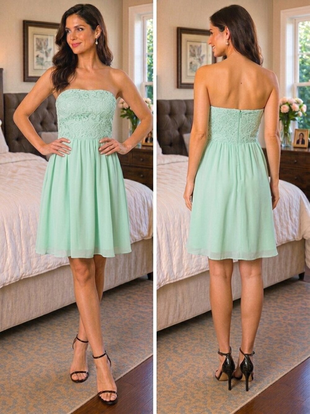 NWT Aidan Mattox Sage Green Lace Strapless Dress $220